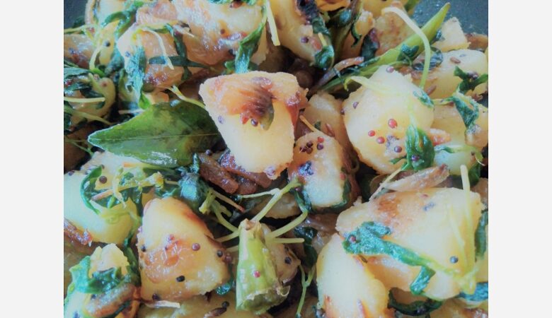 aloo methi fry | potato fenugreek leaves dry veg